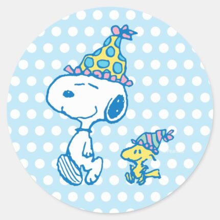 PEANUTS Snoopy Woodstock Party Polka Dots Classic Round Sticker