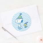 PEANUTS Snoopy Woodstock Party Polka Dots Classic Round Sticker