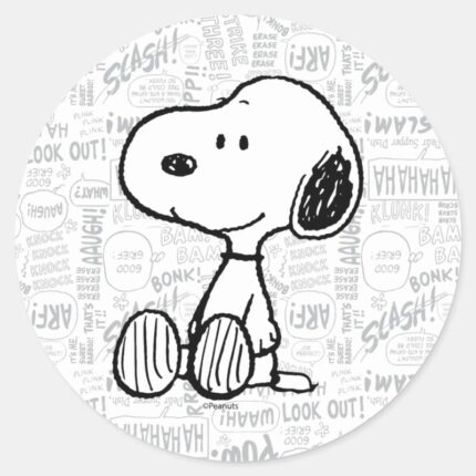 PEANUTS Snoopy On Black White Comics Classic Round Sticker