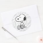 PEANUTS Snoopy On Black White Comics Classic Round Sticker