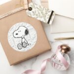 PEANUTS Snoopy On Black White Comics Classic Round Sticker