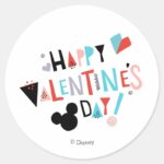 Paper Cut Mickey Happy Valentines Day Classic Round Sticker