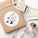 Paper Cut Mickey Happy Valentines Day Classic Round Sticker