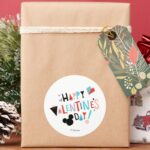 Paper Cut Mickey Happy Valentines Day Classic Round Sticker