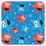 Patriotic Elmo And Cookie Monster Pattern Square Sticker