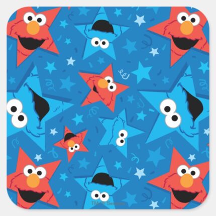 Patriotic Elmo And Cookie Monster Pattern Square Sticker