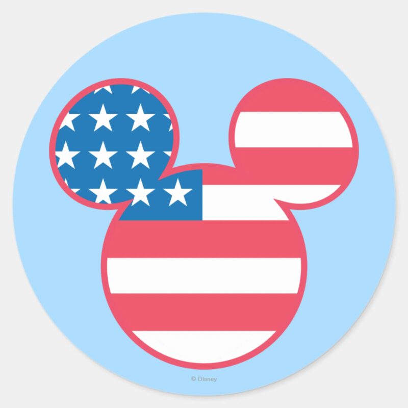 Patriotic Mickey Mouse American Flag Icon Classic Round Sticker