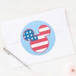 Patriotic Mickey Mouse American Flag Icon Classic Round Sticker