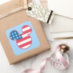 Patriotic Mickey Mouse American Flag Icon Square Sticker