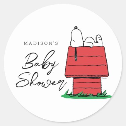 Peanuts Snoopy Dog House Baby Shower Classic Round Sticker