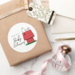 Peanuts Snoopy Dog House Baby Shower Classic Round Sticker