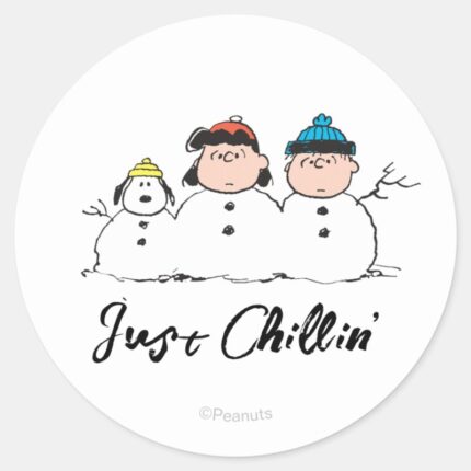 Peanuts 3 Person Snowman Classic Round Sticker