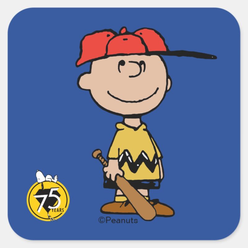 Peanuts Charlie Brown Baseball Smile Square Sticker