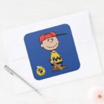Peanuts Charlie Brown Baseball Smile Square Sticker