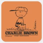 Peanuts Charlie Brown Playing Ball Square Sticker