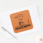 Peanuts Charlie Brown Playing Ball Square Sticker