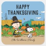 Peanuts Charlie Brown Thanksgiving Add Your Name Square Sticker