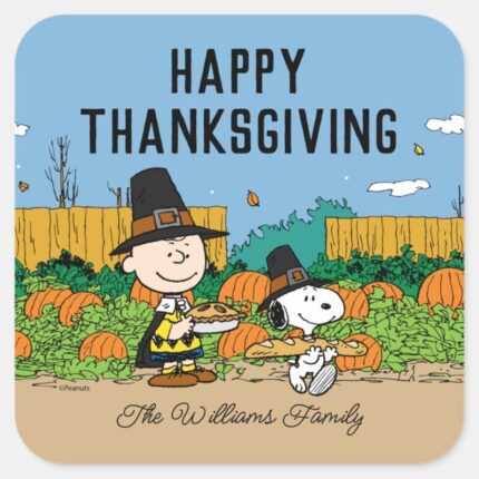Peanuts Charlie Brown Thanksgiving Add Your Name Square Sticker