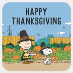 Peanuts Charlie Brown Thanksgiving Square Sticker