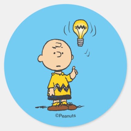 Peanuts Charlie Browns Light Bulb Idea Classic Round Sticker
