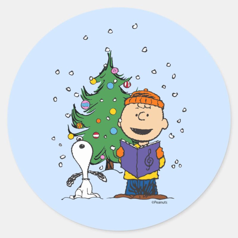 Peanuts Christmas Caroling Classic Round Sticker
