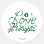 Peanuts Christmas Love And Lights Classic Round Sticker