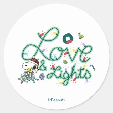 Peanuts Christmas Love And Lights Classic Round Sticker