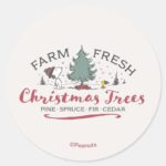 Peanuts Farm Fresh Christmas Trees Classic Round Sticker