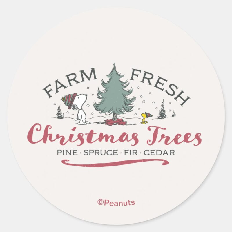 Peanuts Farm Fresh Christmas Trees Classic Round Sticker