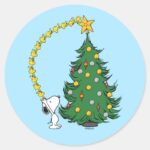 Peanuts Holiday Tree Trimming Classic Round Sticker