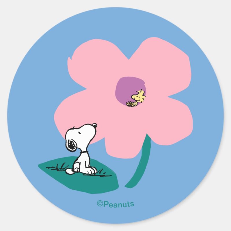Peanuts Illustrating Nature Pink Flower Classic Round Sticker