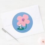 Peanuts Illustrating Nature Pink Flower Classic Round Sticker