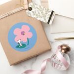 Peanuts Illustrating Nature Pink Flower Classic Round Sticker