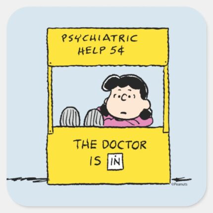 Peanuts Lucy The Doctor Is In Square Sticker