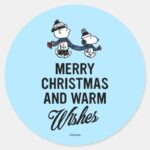 Peanuts Merry Christmas Snoopy Charlie Brown Classic Round Sticker