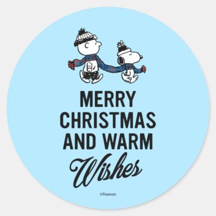 Peanuts Merry Christmas Snoopy Charlie Brown Classic Round Sticker