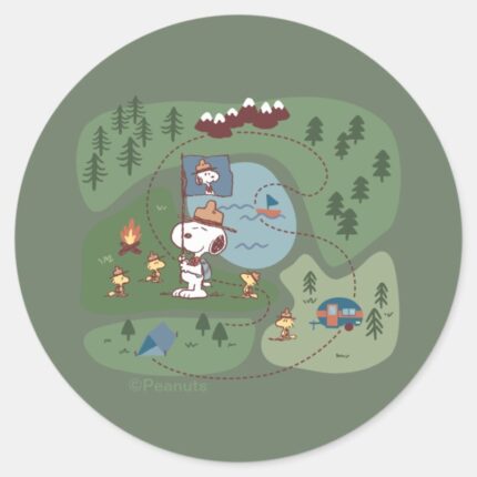 Peanuts Nestled In The Mountains Campsite Classic Round Sticker