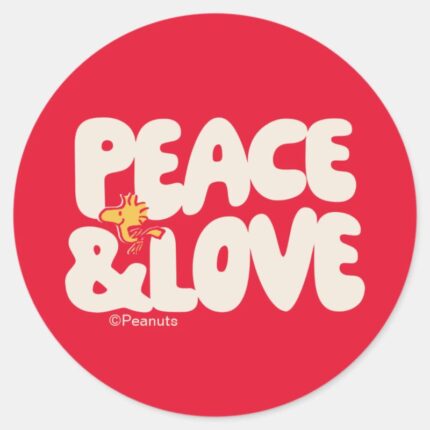 Peanuts Peace Love Woodstock Classic Round Sticker