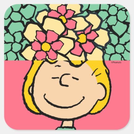 Peanuts Sally Half Half Flowers Square Sticker