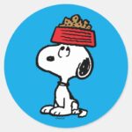 Peanuts Snoopy Balancing His Dog Dish Classic Round Sticker