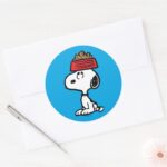 Peanuts Snoopy Balancing His Dog Dish Classic Round Sticker
