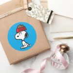 Peanuts Snoopy Balancing His Dog Dish Classic Round Sticker