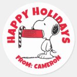 Peanuts Snoopy Candy Cane Food Dish Classic Round Sticker