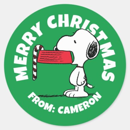 Peanuts Snoopy Candy Cane Food Dish Classic Round Sticker