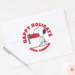 Peanuts Snoopy Candy Cane Food Dish Classic Round Sticker