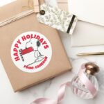 Peanuts Snoopy Candy Cane Food Dish Classic Round Sticker