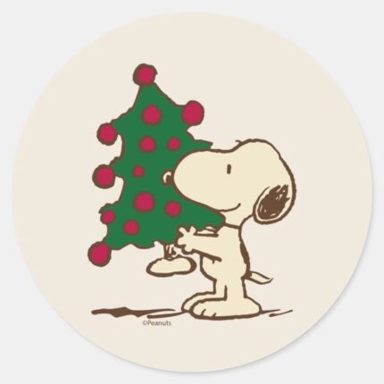 Peanuts Snoopy Christmas Tree Classic Round Sticker