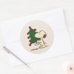 Peanuts Snoopy Christmas Tree Classic Round Sticker