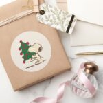 Peanuts Snoopy Christmas Tree Classic Round Sticker