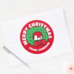 Peanuts Snoopy Christmas Wreath Classic Round Sticker